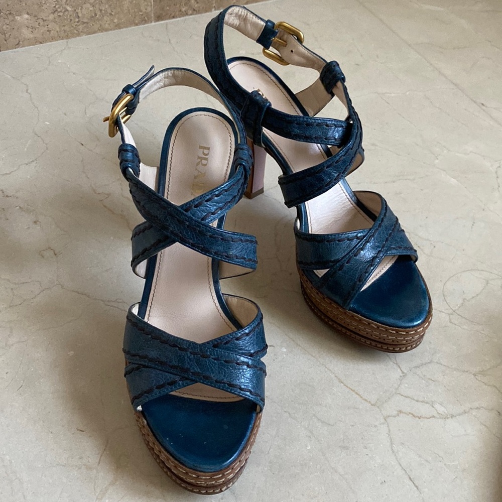 Prada platform navy sandals size 38